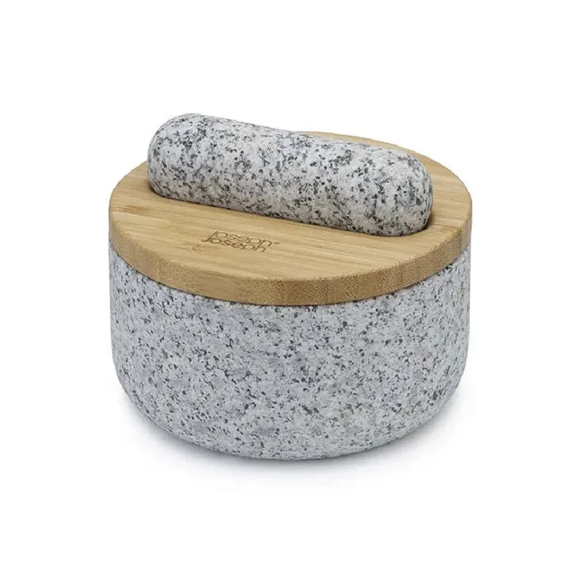 joseph-joseph-dash-pilon-et-mortier-en-granit-naturel-avec-couvercle-en-bambou-m image 1