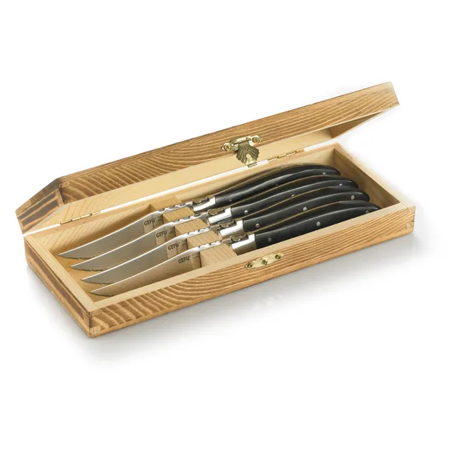 gefu-basco-gf13940-lot-de-4-couteaux-steak-en-acier-avec-coffret-en-bois-de-pin image 1