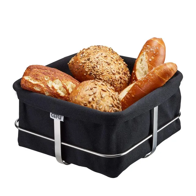 gefu-brunch-corbeille-pain-carr-e-en-acier-inoxydable-avec-int-rieur-tissu-noire image 1