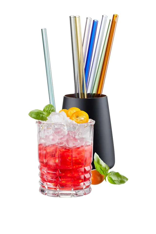 gefu-future-set-de-8-pailles-en-verre-borosilicat-23-cm-multicolore-avec-brosse- image 1