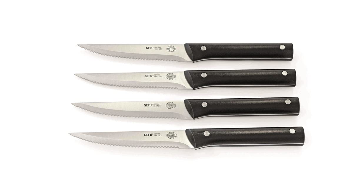 gefu-ge89155-set-de-4-couteaux-steak-en-acier-inoxydable-lames-dentel-es-noires image 1