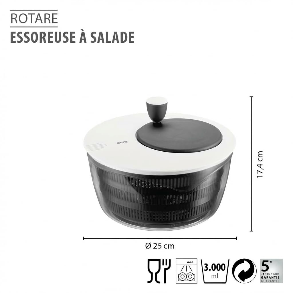 gefu-rotare-28170-essoreuse-salade-3-l-avec-manivelle-tamis-et-bec-verseur-3-pi- image 2