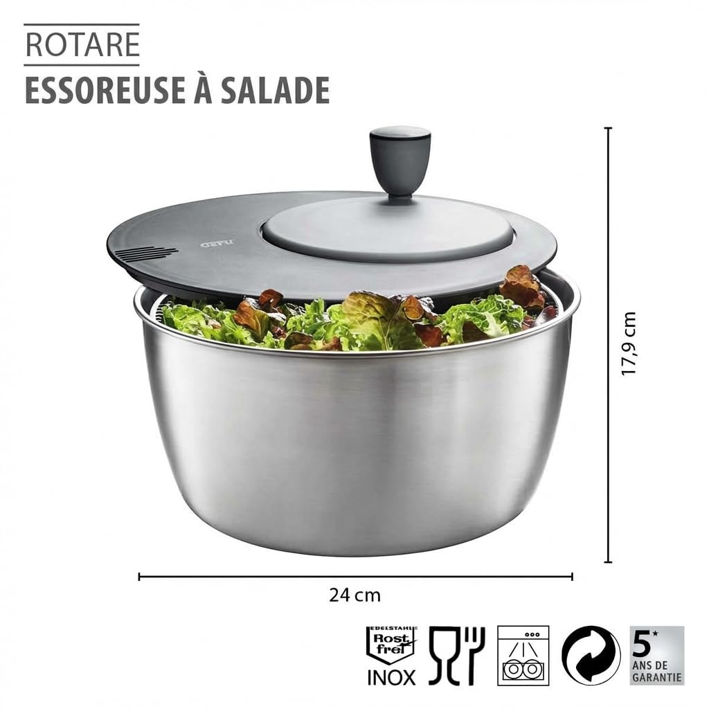 gefu-rotare-gf28180-essoreuse-salade-en-acier-inoxydable-3-l-25-cm-h-17-2-cm-arg image 2