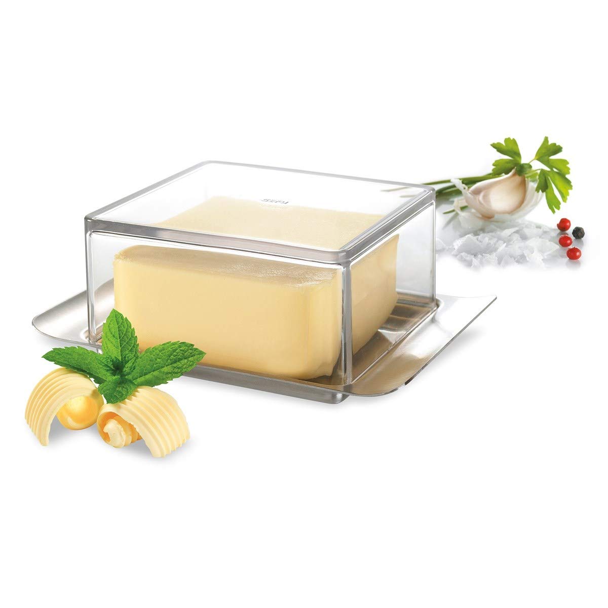 gefu-brunch-beurrier-125-g-avec-capot-transparent-aspect-verre-et-plat-en-acier- image 2