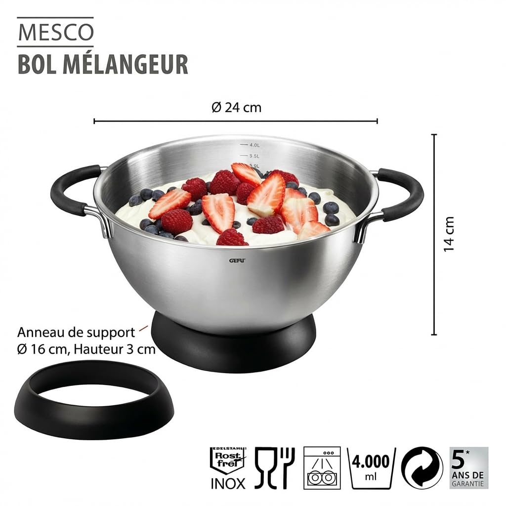 gefu-mesco-bol-m-langeur-24-cm-4-litres-en-acier-inoxydable-avec-anneau-antid-ra image 2