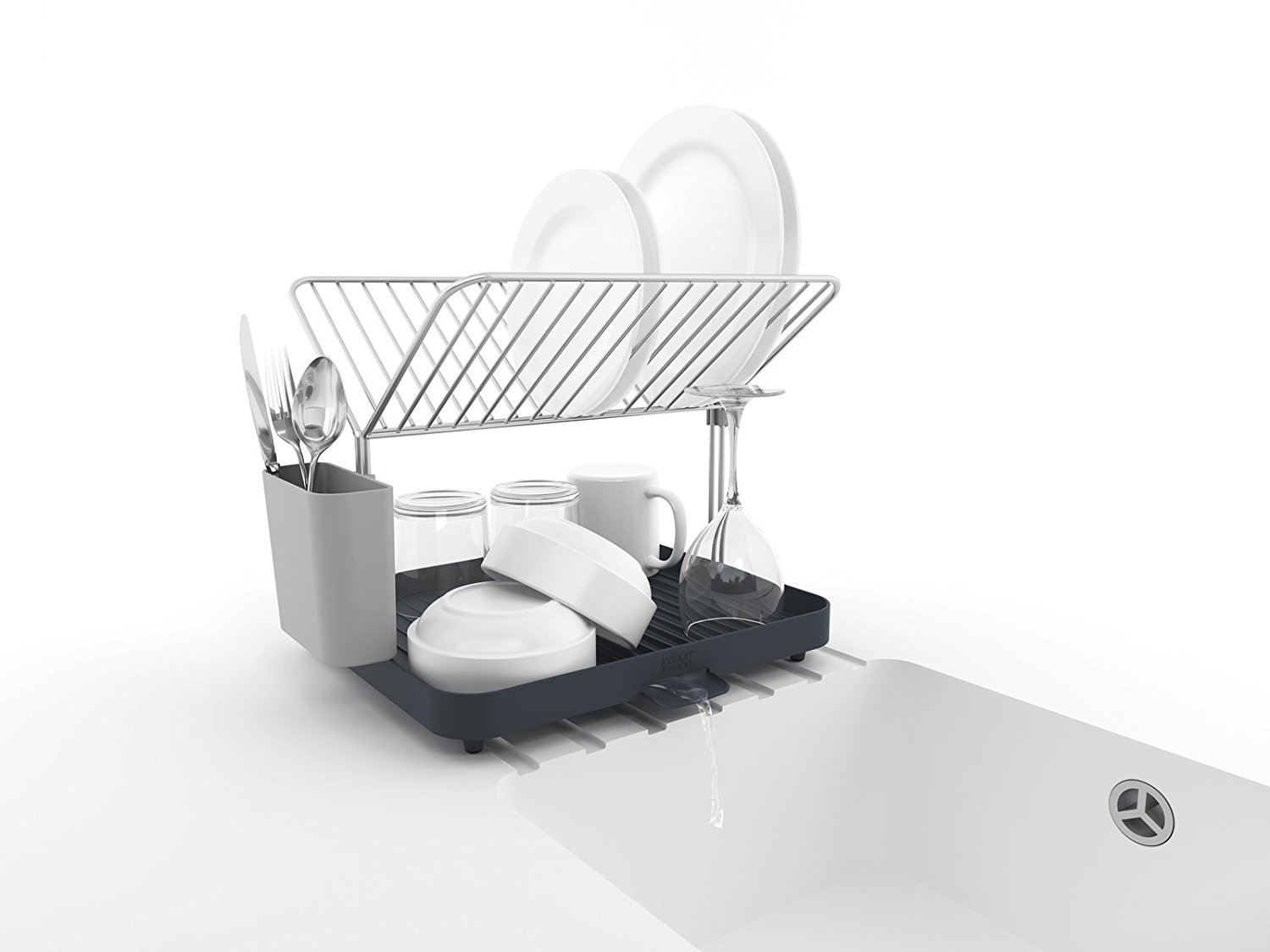 joseph-joseph-y-rack-gouttoir-vaisselle-2-niveaux-avec-pot-ustensiles-et-bec-de- image 6
