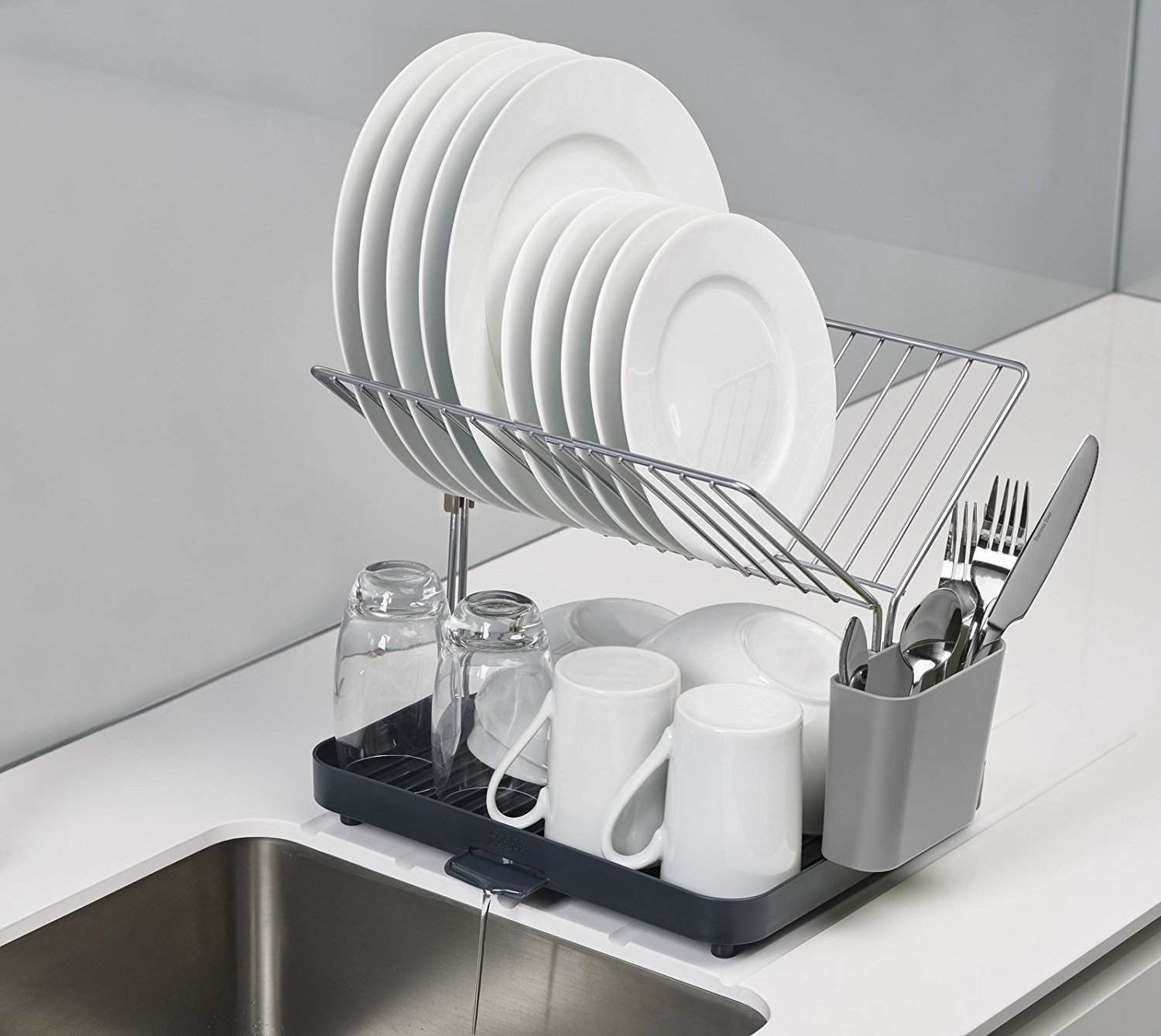 joseph-joseph-y-rack-gouttoir-vaisselle-2-niveaux-avec-pot-ustensiles-et-bec-de- image 2