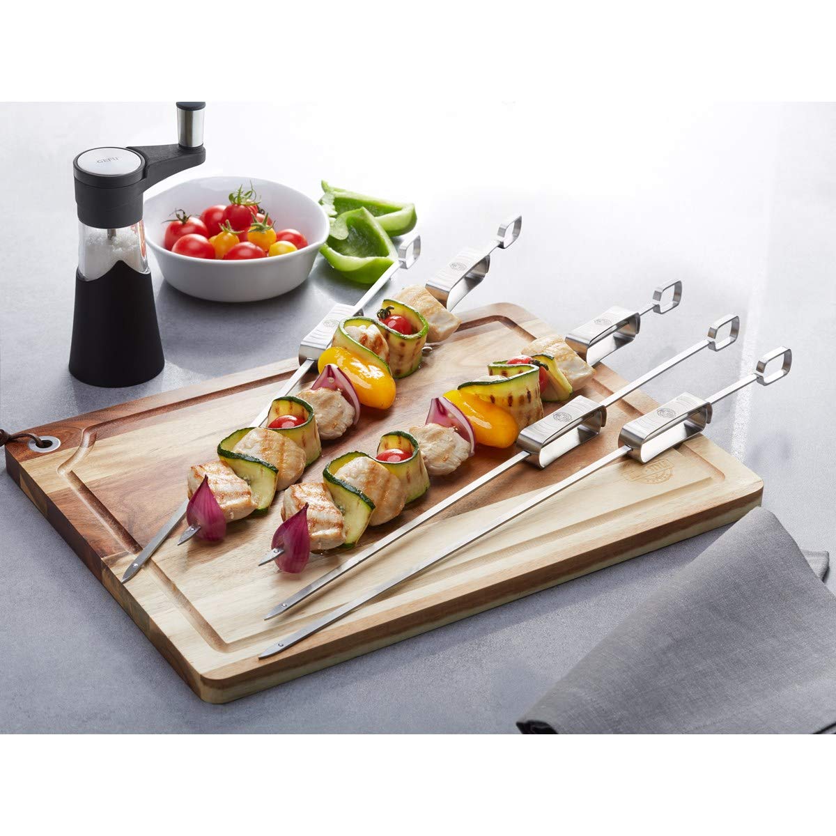 gefu-set-de-5-piques-brochettes-barbecue-bbq-en-acier-inoxydable-45-cm-avec-bagu image 2