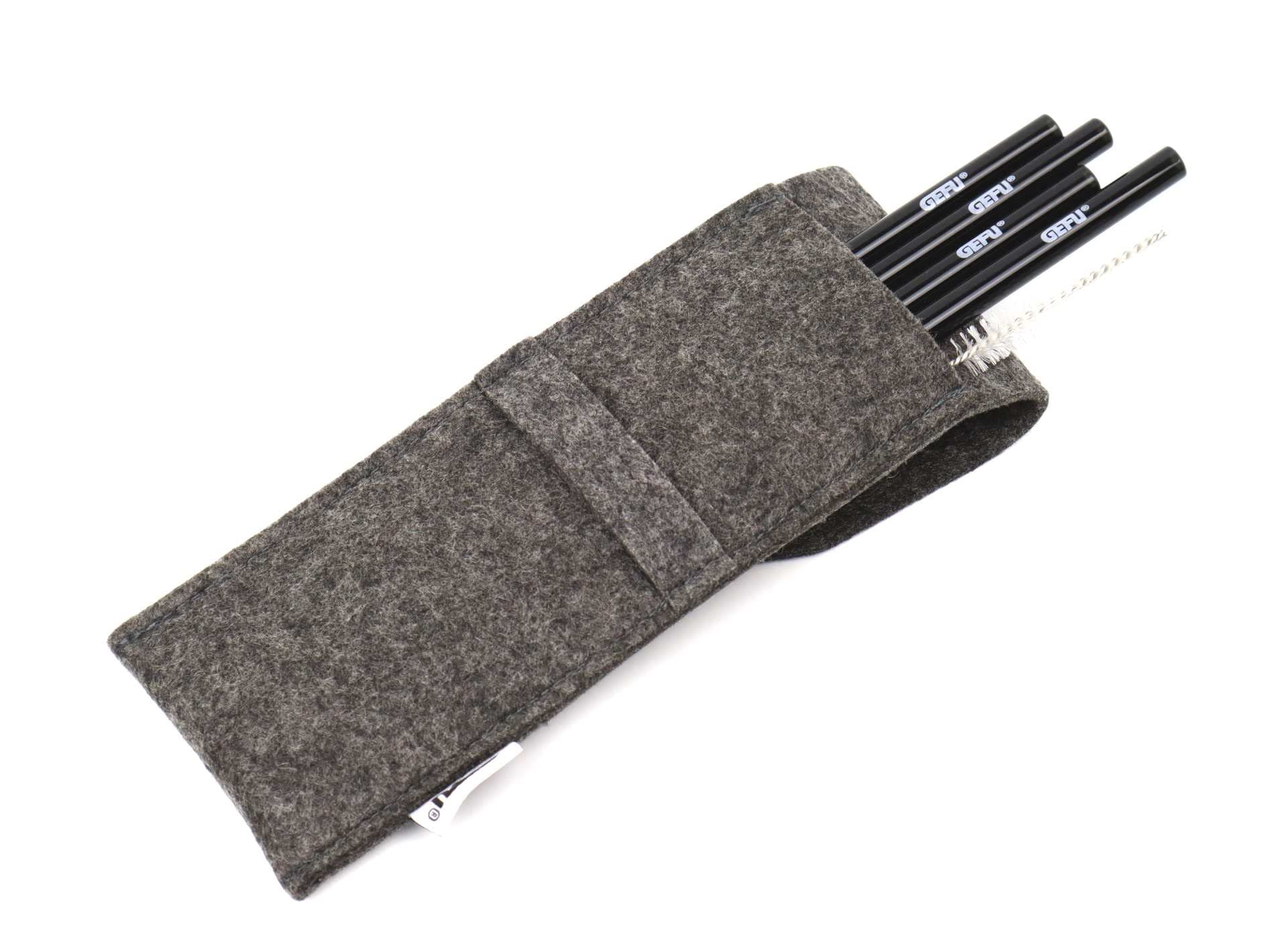 gefu-future-paille-en-verre-r-utilisable-avec-pochette-en-feutre-noir image 1
